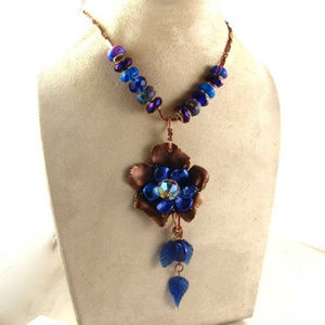 KAY Necklace vintage copper Blue mop, crystal